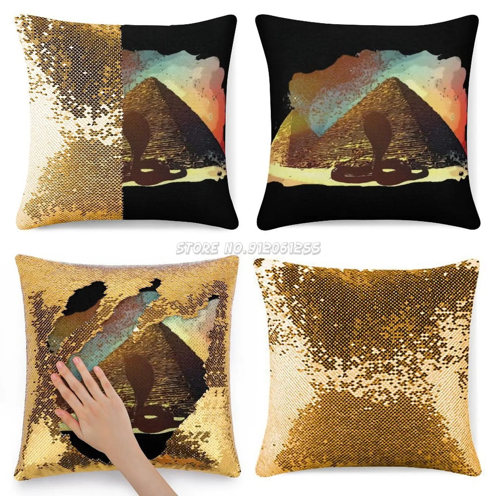 Egyptian Calling Sequin Pillowcase Glitter Pillow Case for Sofa Decorative Party Egypt Spiritual Pyramid Desert Cairo Middle Eas | Дом и сад