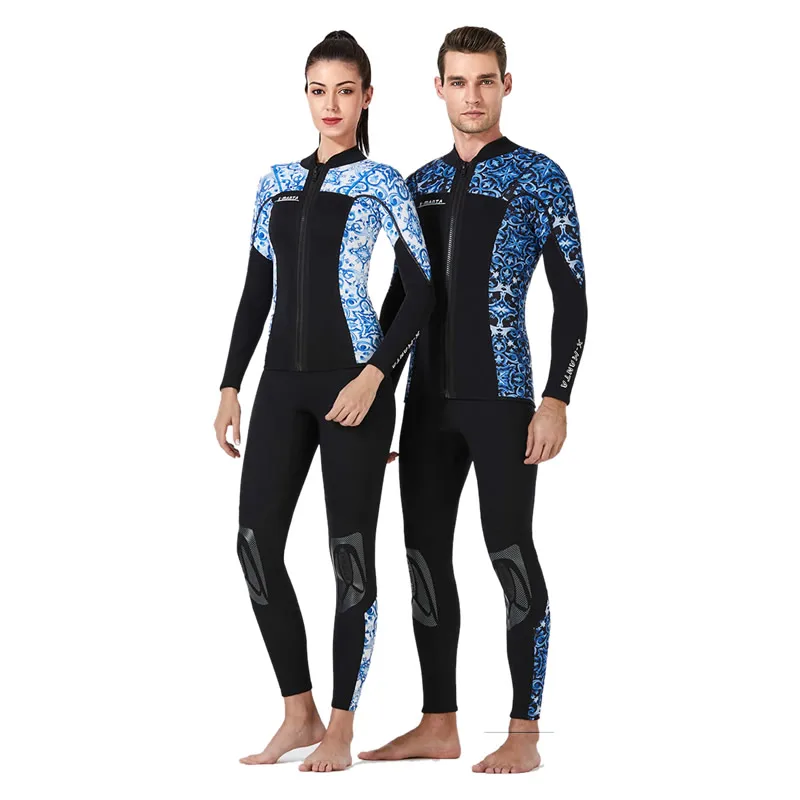 

3mm Neoprene Men Women Wetsuit Diving Pants Jacket 2-pieces Winter Warm Deep Chinese Flower Swimsuit Long Sleeve Surfing Suit