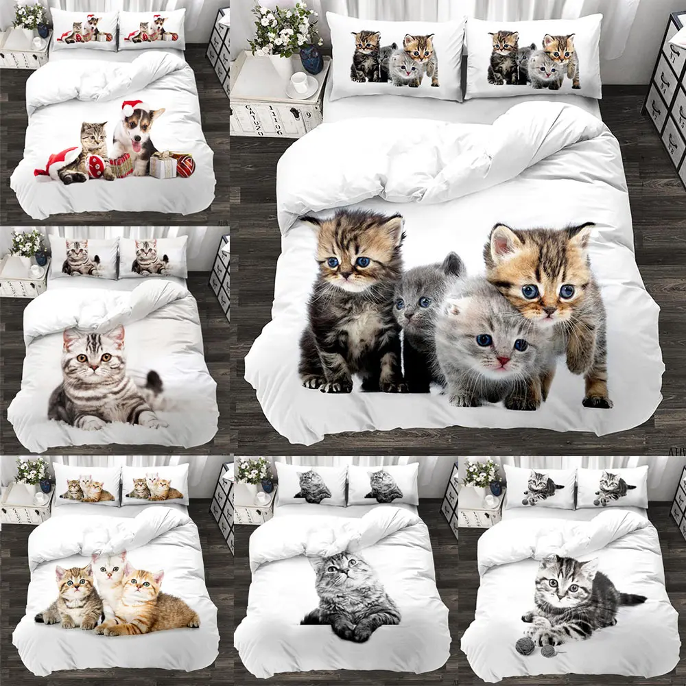 3D Cute Cat Custom Bedding Set Kitten Quilt Cover Pillowcase 3pcs Twin Designer | Дом и сад