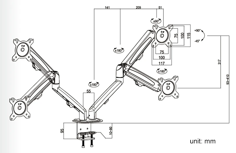 Hyvarwey G08-24 monitor duplo suporte de montagem