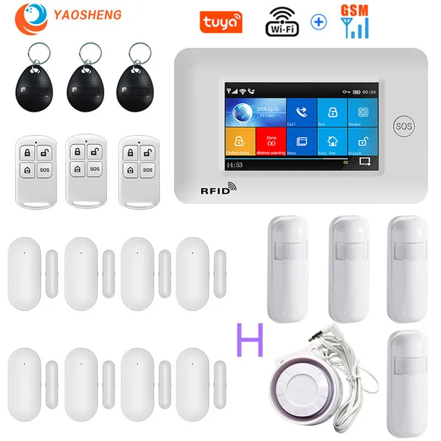 4.3 Inch Touch Panel WIFI GSM Wireless Burglar Home Security Alarm System TUYA Smart life APP Control Compatible With Alexa H