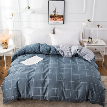 

Dark Gray Plaid Duvet Cover with Zipper Men 100% Cotton Fabric Plain Quilt Cover Comforter Case Twin Full Queen King Beds Size