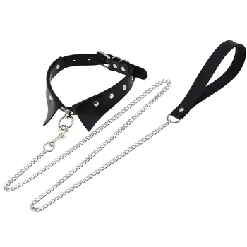 Exotic Accessories of Bdsm Slave Bondage Leather Collar with Leash Ring Steel Chain Sex Toys to Lover Roleplay Posture Spreader 5