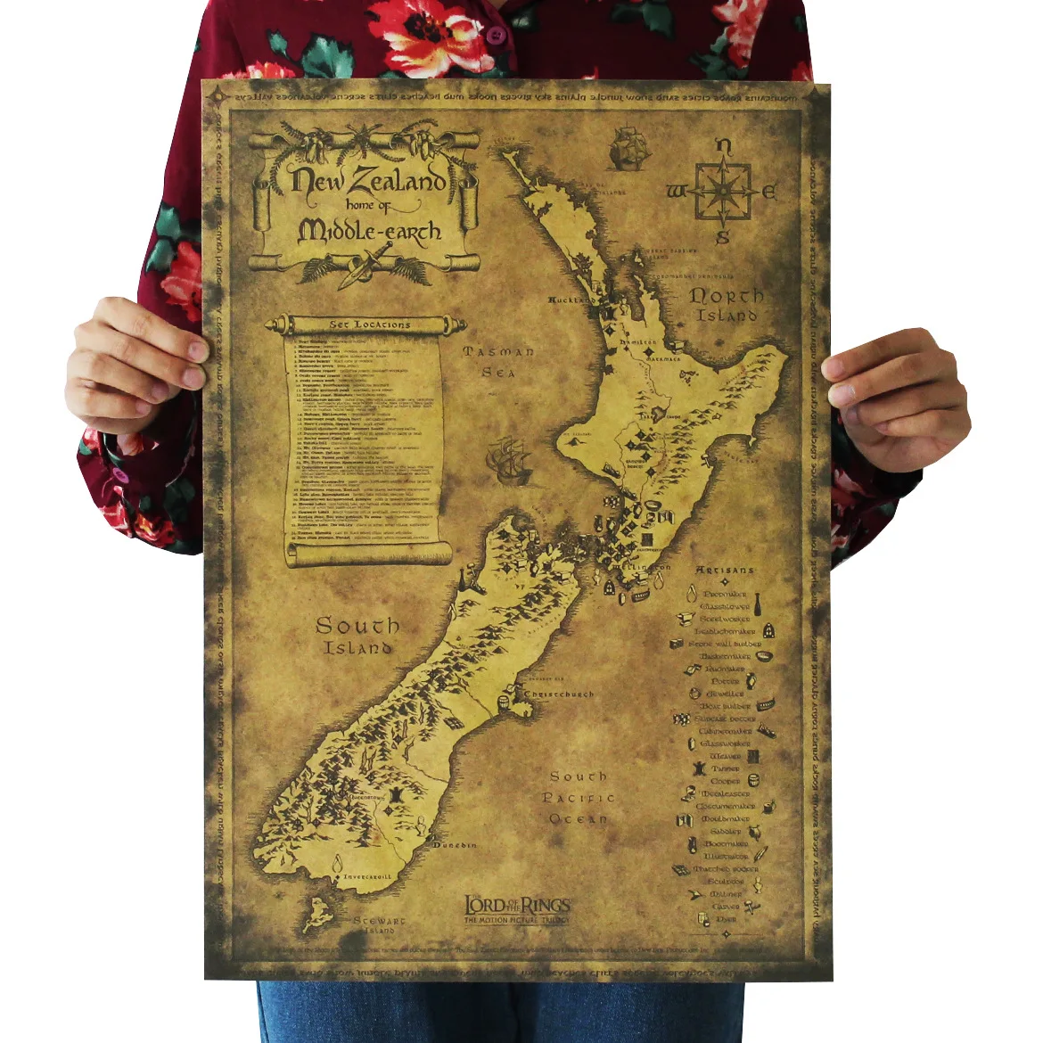 

[B272] New Zealand Mysterious Old Maps Retro Kraftpaper Poster Indoor Bar Cafe Decorative Painting