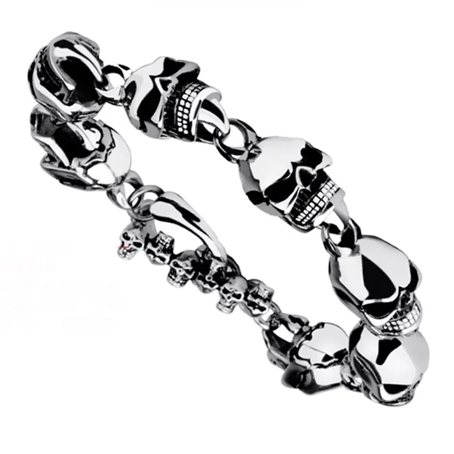 Винтажный 22 см длинный Череп Браслеты для мужчин из нержавеющей стали блестящая подвеска в форме черепа звено цепи браслеты мужские s готические ювелирные изделия