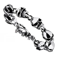 Винтажный 22 см длинный Череп Браслеты для мужчин из нержавеющей стали блестящая подвеска в форме черепа звено цепи браслеты мужские s готические ювелирные изделия