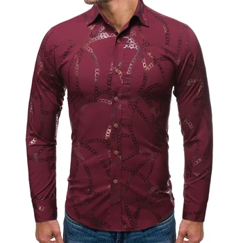 

Men's Casual Shirts Long Sleeve Shirt Mens shirts Casual slim fit Shirt Men's Euro Size Chain pattern shirts men dress