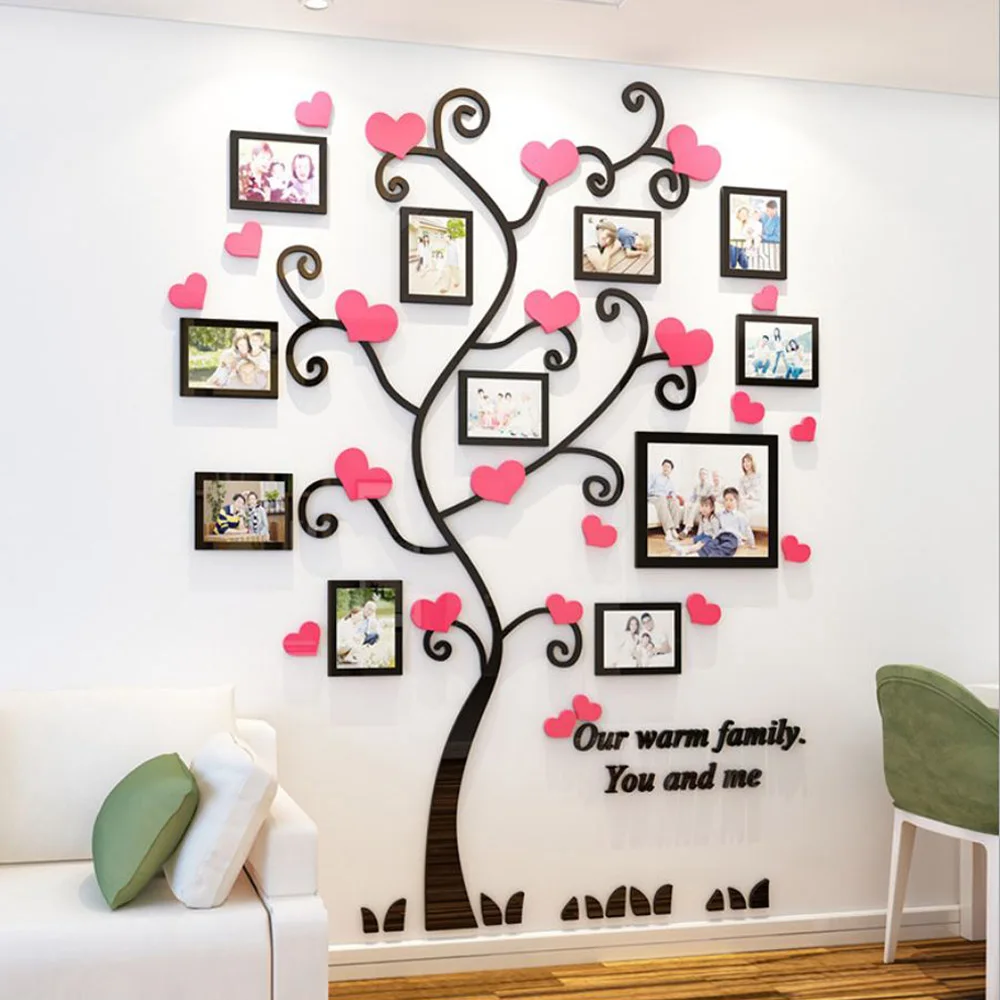 Diy Family Tree Heart Acrylic Wall Sticker W/ Photo Frame Modern Creative  Personalized Home Decor Living Room Bedroom Art Poster - Wall Stickers -  AliExpress