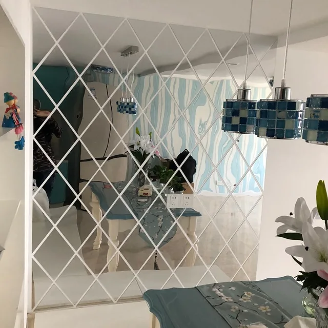 17/32/58Pcs 3D Mirror Wall Sticker DIY Diamonds Triangles Acrylic Wall Stickers Living Room Home Decoration adesivo de parede 2