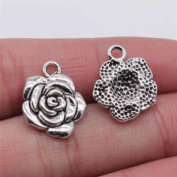 

WYSIWYG 4pcs/lot Rose Charms For Jewelry Making 15x18mm Antique Silver Color Jewelry Accessories