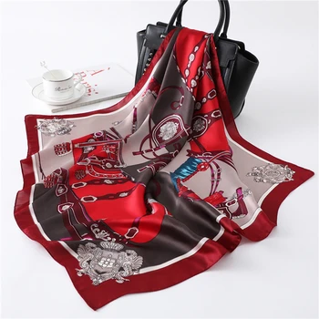 

2020 New Horse Pattern Silk Square Scarf Women Female Headband Hair Scarves Bandana Accessories Neckwear Wrap Handkerchief