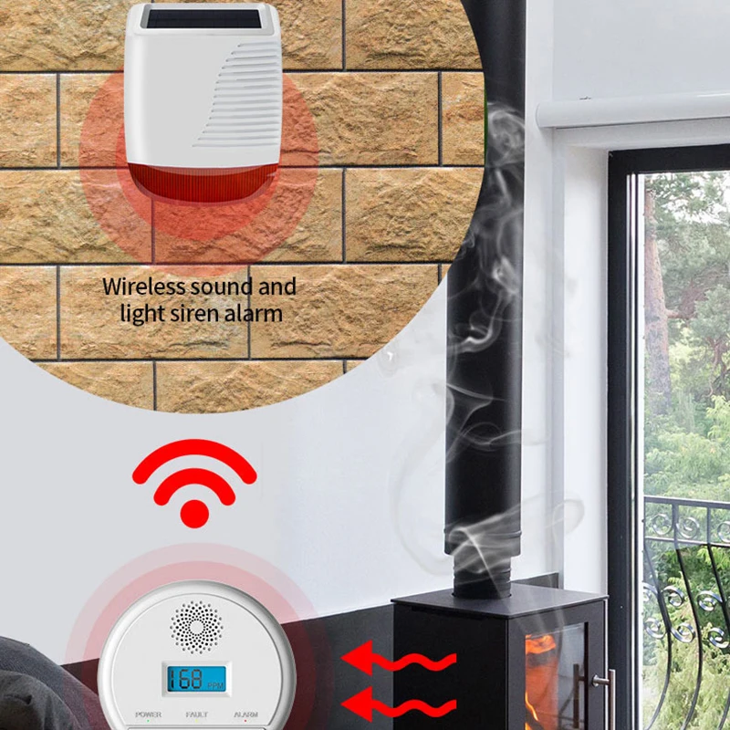433MHz Wireless Carbon Monoxide Poisoning Smoke Gas Sensor CO Gas Leakage Warning Alarm Detector LCD Display Concentration