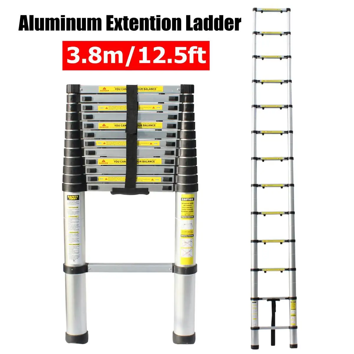

3.8m12.5ft Aluminum Multi-Purpose Extention Ladder Telescopic Stepladders Lightweight Portable Household outdoor 330lbs