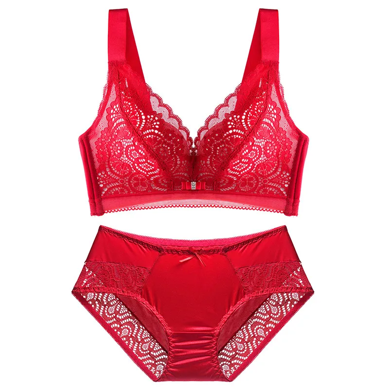 red bra set Бюстгальтеры meizimei для женщин, сексуальное женское белье, кружевной бюстгальтер без косточек, пуш-ап, бюстгальтер для девочек, ABC cup 34, 36, 38, 40, нижнее белье размера плюс, нижнее белье - Цвет: red bra set