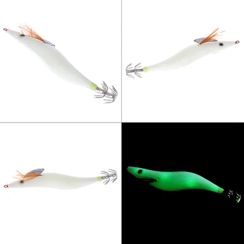 

1 Piece Luminous Squid Jigs 13cm 20g White Glow Wood Shrimp with Octopus Squid Jig Hooks Cuttlefish Fishing Lure