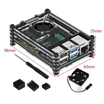 

Transparent Acrylic Case Cover Enclosure Box with Cooling System External Fan Heatsink Screwdriver for Raspberry Pi 4 Model B