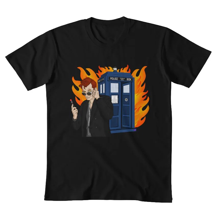 Демон Доктор Футболка Доктор Кто doctorwho good omens goodomens Кроули ТАРДИС доктор демон огонь