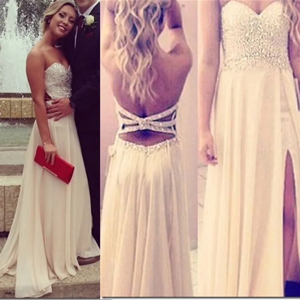 

Beads Long Prom gown 2018 Custom Made sexy Backless Graduation vestido de noiva formatura curto sweetheart bridesmaid dresses