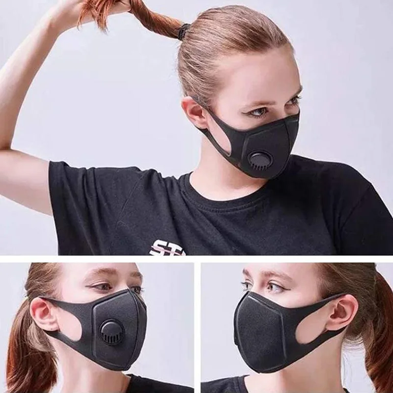 

ZK30 Black Anti Dust Face Protective With Breathing valve Washable Cotton Reusable Cover Anti Fog Haze Respirator Men Women