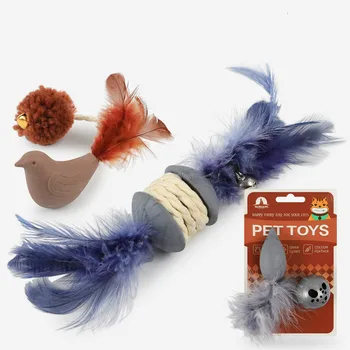 

Fake Mouse Fake Animal Cat Toy Feather TPR Playing Interactive Toy With Bell Kitten Bite Resistant Plush Cat Supplies