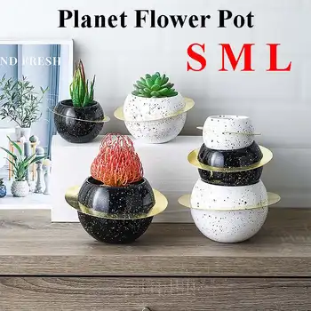 

Nordic Ceramic Iron Art Flower Pot Creative Wandering Planet Round Vase Succulent Plant Pot Home Wedding Living Room Decoration