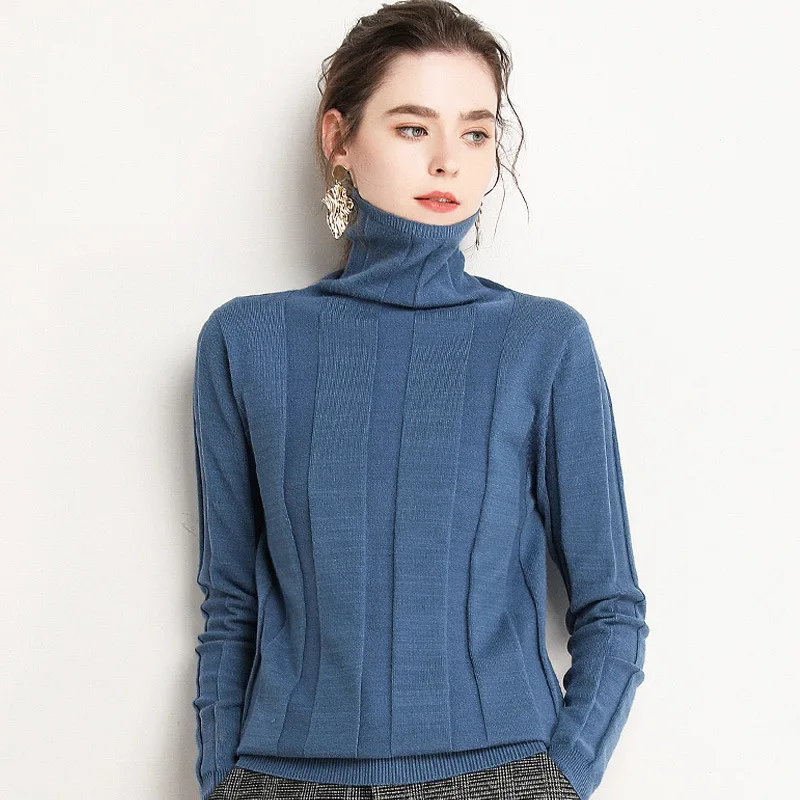 

Woman Sweaters Fashion Knitted Hight Neck Long Sleeve Solid Color Autumn Winter Female Pullover Chic Soft Tops