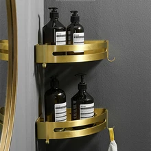  Wall Mounted Golden Aluminum Alloy Bathroom Shower Accessories Storage Rack Shampoo Organizer Basket Container Kitchen Tools 