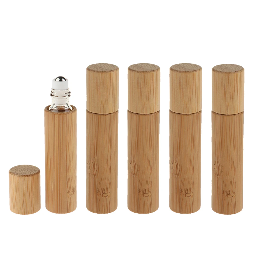 5 X 10ml Natural Bamboo Refillable Empty Sample Essential Oil Roll On Bottle