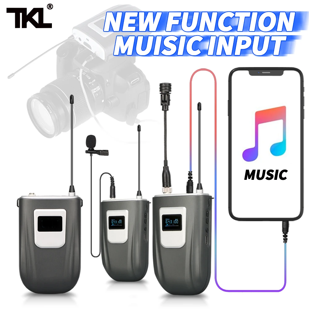 

TKL Wireless Lavalier Microphone Rechargeable Transmitter And Receiver UHF Microphone For Phone DSLR Camera Monitor Music Input