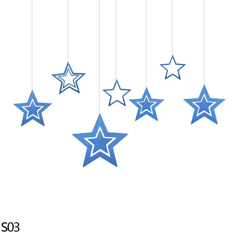 7Pcs/set Bright Colorful Hollow Star String Paper Garland Banner Streamers Wall Hanging Decor Wedding Home Room Decor - Цвет: S03