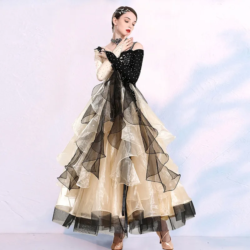 Yellow Ballroom Dance Dress Competition Women Sequins Ball Gown