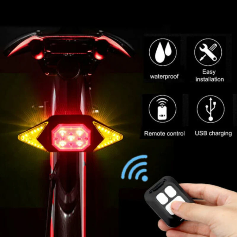 MASO Bike Rear Light LED Bicycle Tail Turn Signal Lights with Wireless Remote Control Rechargeable Multifunctional Modes Waterproof Cycling Warning Light for Mountain Bike Road Bicycle 