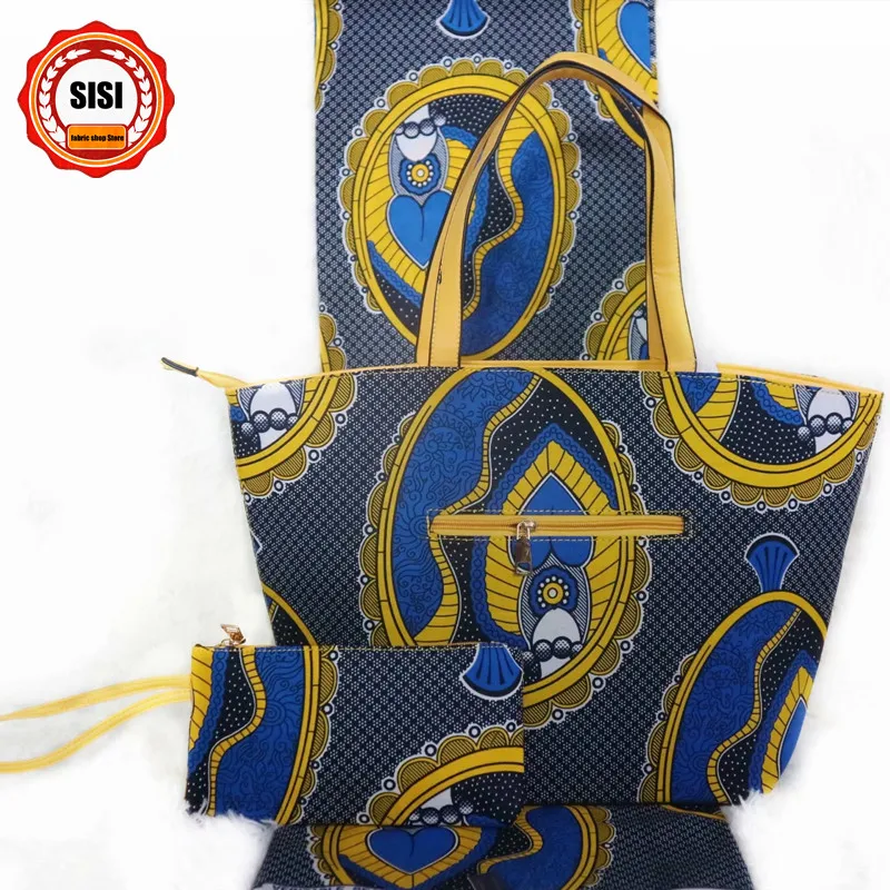 SISI африканская восковая Сумочка, комплект, африканская сумка с принтом, настоящая вощеная ткань Анкара, 6 ярдов, хлопок, Модные женские вечерние