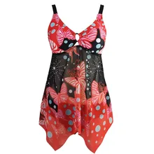 Танкини купальник платье размера плюс женский купальник юбка купальный костюм с пуш-ап платье Butterfl контроль живота купальник XXL