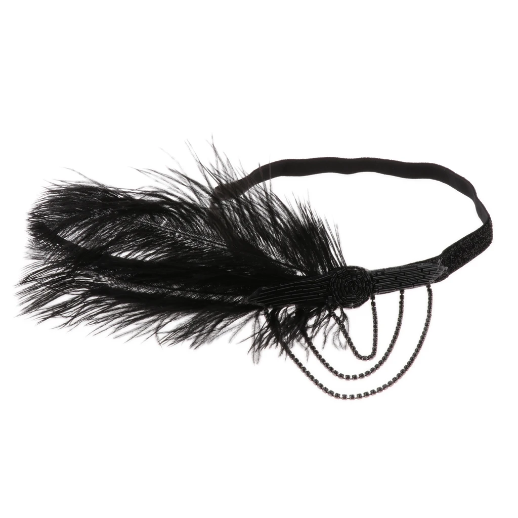Handmade Feather Headband Flapper Feather Headpiece 1920s Beaded Headband for Women and Girls, Fashionable Hair Accessories