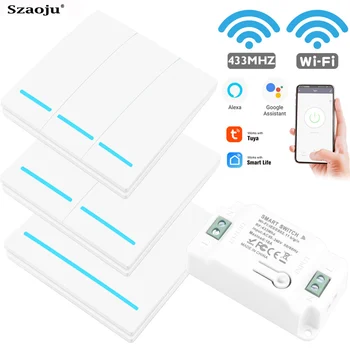 

Szaoju Tuya APP Switch Light Smart Life WiFi push RF Remote Control 433Mhz Wall Relay Timer Module ï¼ŒGoogle Home Amazon Alexa