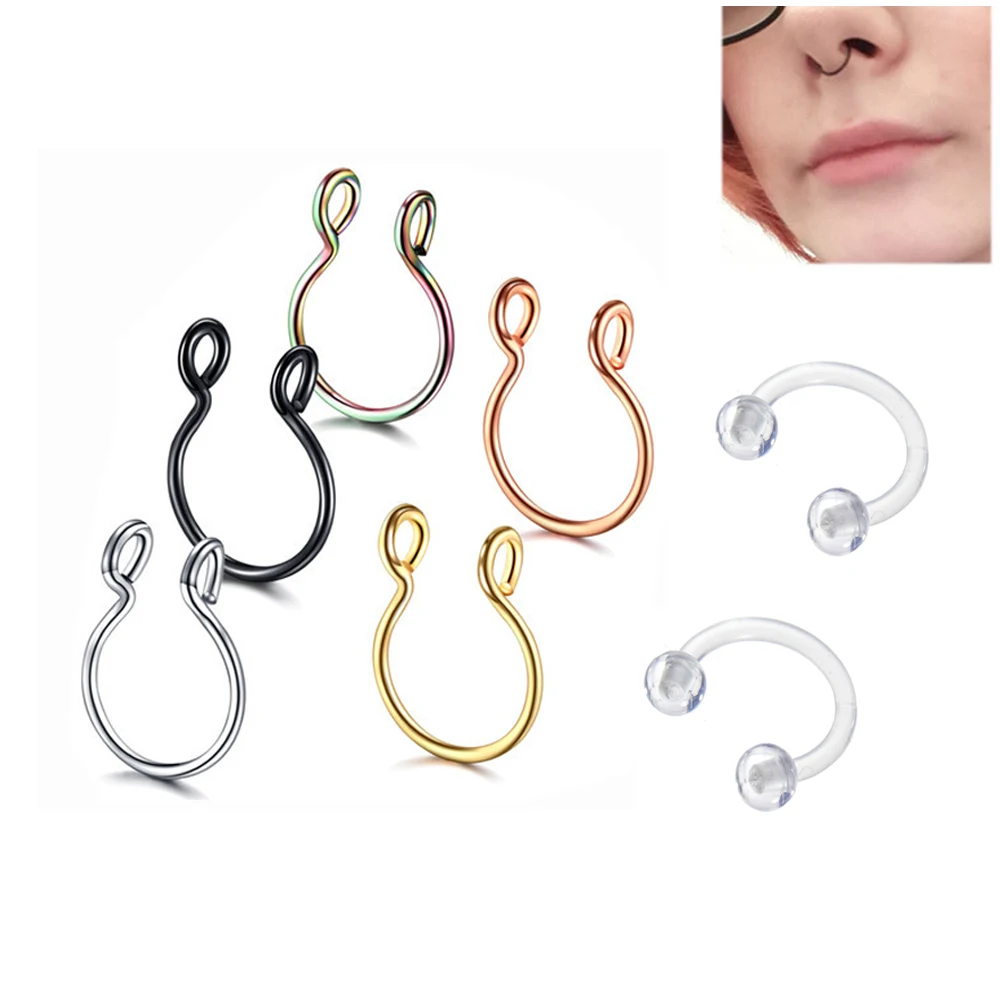 

1PC Steel 20G Dainty Faux Nose Rings Fake Septum Rings Hoop Nostril Piercing Fake Clip on Nose Rings BioFlex Piercing Jewelry