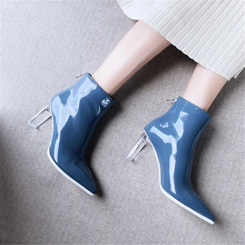 

Ankle Boots Clear High Heels Women Shoes Genuine Leather Martin Boots Fashion Shoe Black Red Autumn Winter 2019 New Ladies Boots