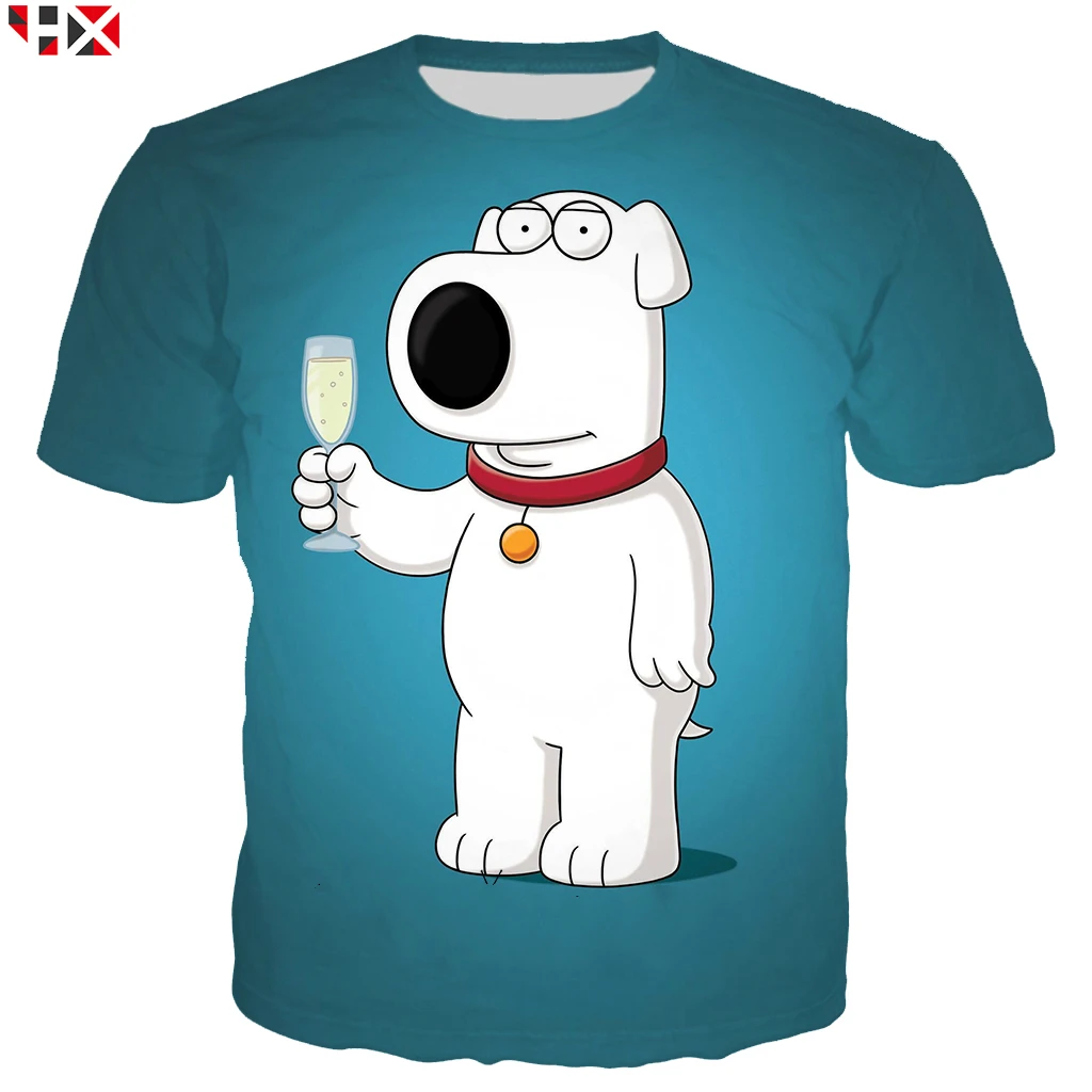 Летняя модная футболка для семьи с аниме, Brian Griffin, для мужчин и женщин, с 3D принтом, топы с короткими рукавами, хип-хоп, уличная одежда, пуловер, X338