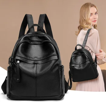 

2020 new women's backpack large capacity anti-theft backpack casual travel bag solid color double zipper backpack