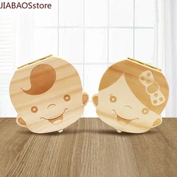 Boîte en bois de rangement des dents d'enfant,organisateur à motifs de tête de bébé, en anglais, espagnol, français, russe et italien, 