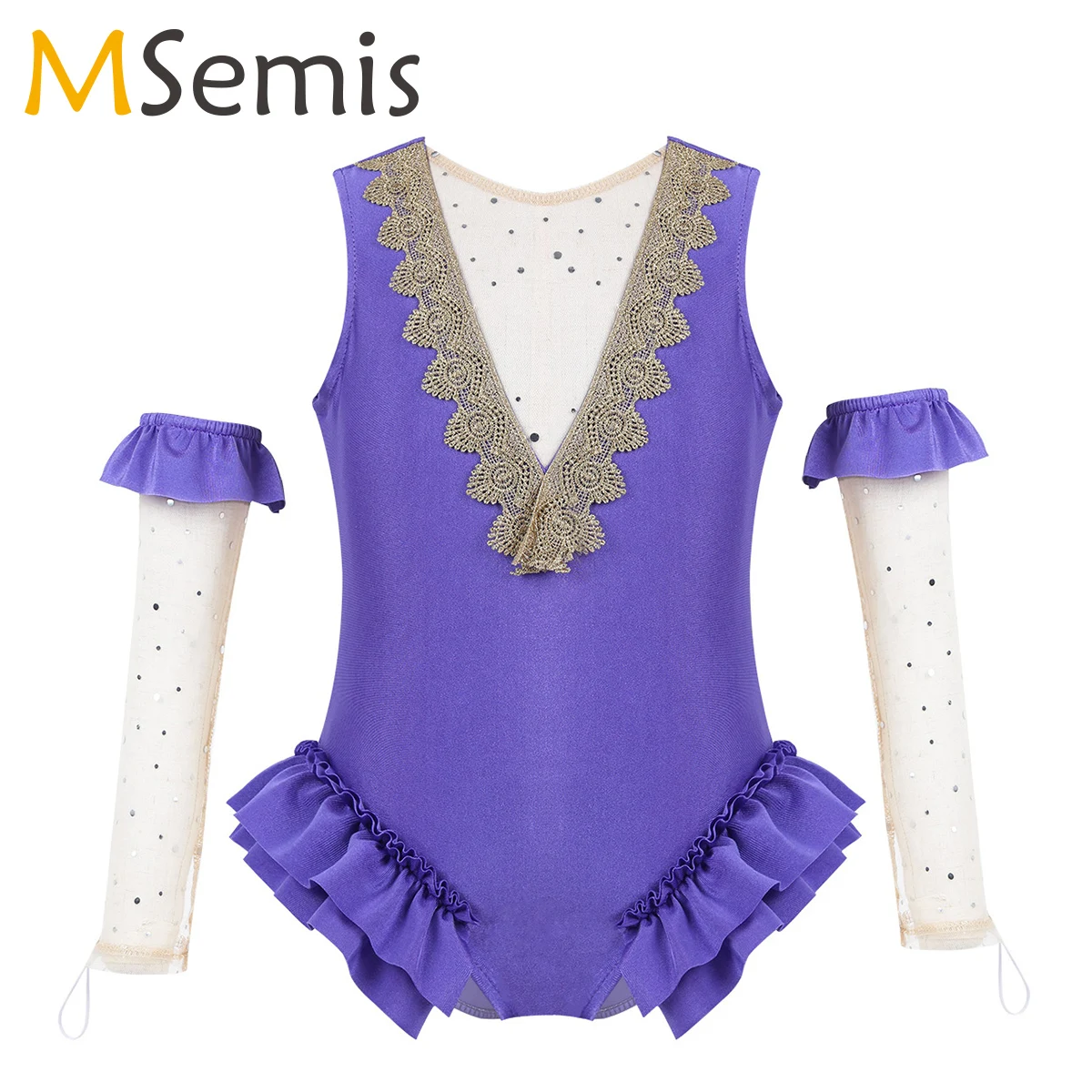 

Girls Ballet Dance Gymnastics Leotard Kids Showman Halloween Cosplay Costume Sleeveless Mesh Splice V-Shaped Back Dance Outfit