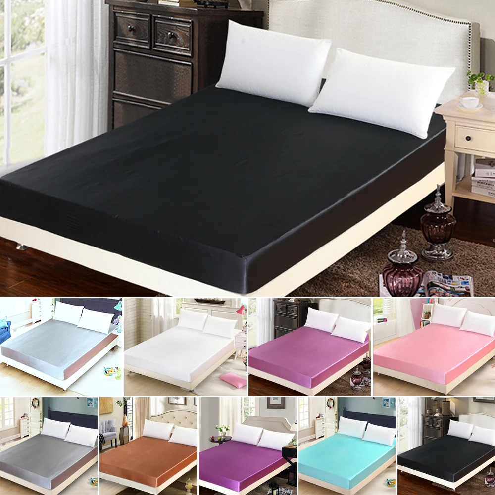 

Simulated Satin Silk Fitted Sheet On Elastic Solid Color Mattress Protector Bed Sheets On Elastic Band Drap Housse de Matela