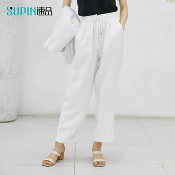 

SUPIN Summer Women Straight Pants Fashion High Waist Solid Elastic Waist Loose Female Ankle-length Pants 519280018