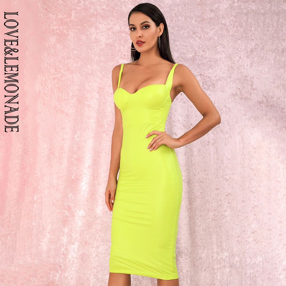 Женское ФЛУОРЕСЦЕНТНОЕ платье LOVE &amp LEMONADE зеленое облегающее вечернее из
