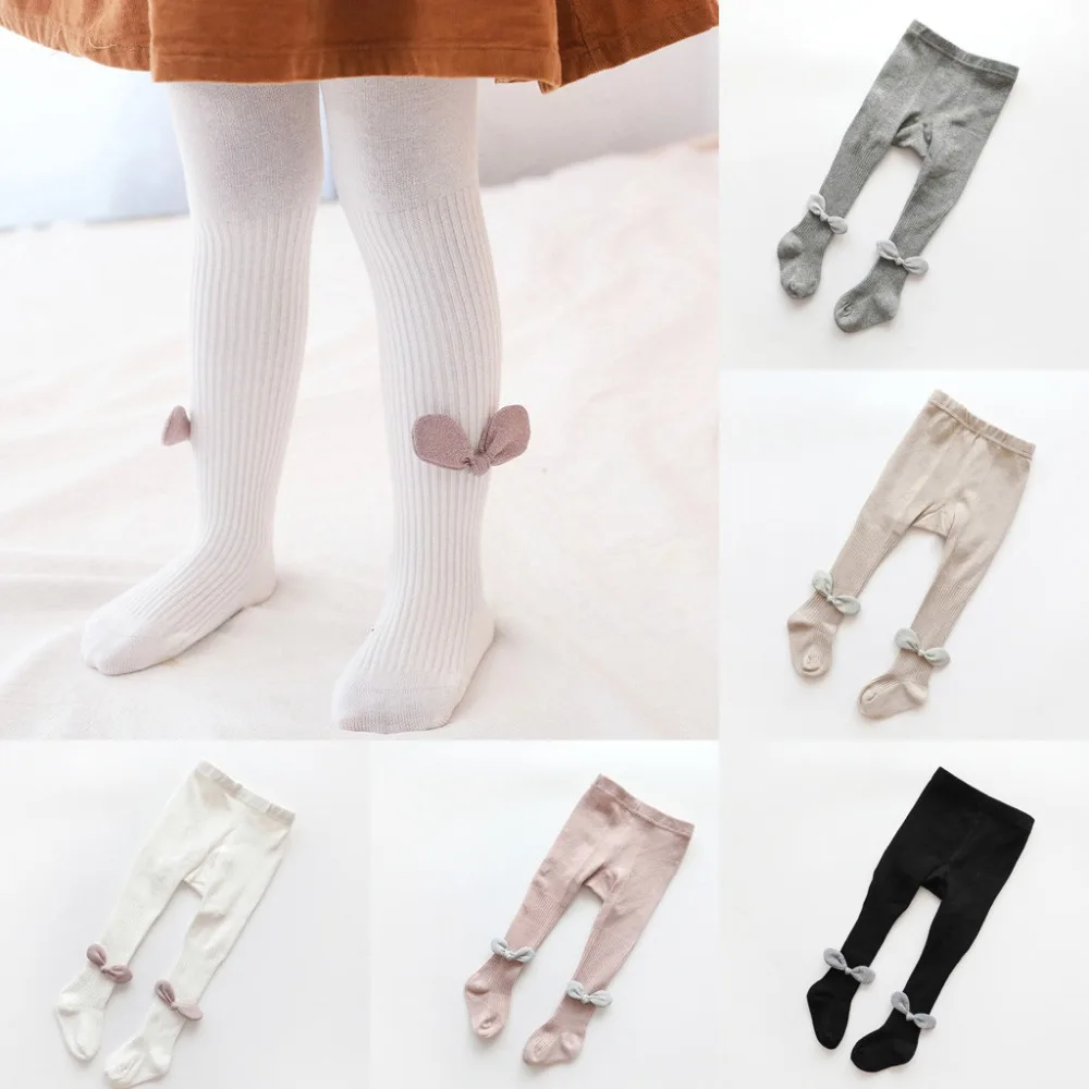 Прямая поставка, носки для детей от 0 до 8 лет теплые носки для маленьких девочек вязаные штаны для девочек, милые однотонные хлопковые колготки с бантом