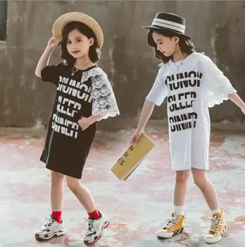 

2020 Korean style girls patchwork dress fashion cotton ruffles summer girls dresses 3-8 years F184
