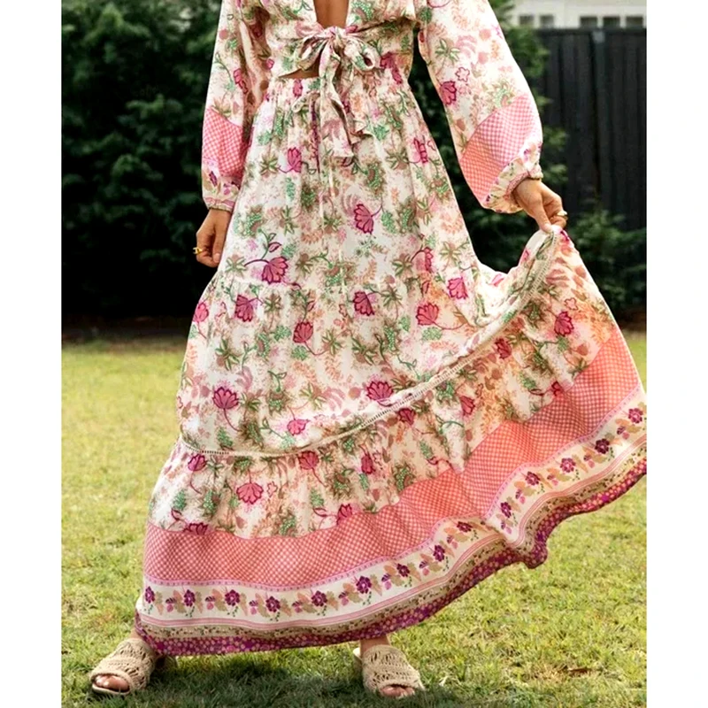 

Винтажная Цветочная Макси-юбка GypsyLady для весны и лета, праздничная пляжная Женская длинная юбка в стиле бохо, юбки с эластичной талией, повседневные юбки для девочек