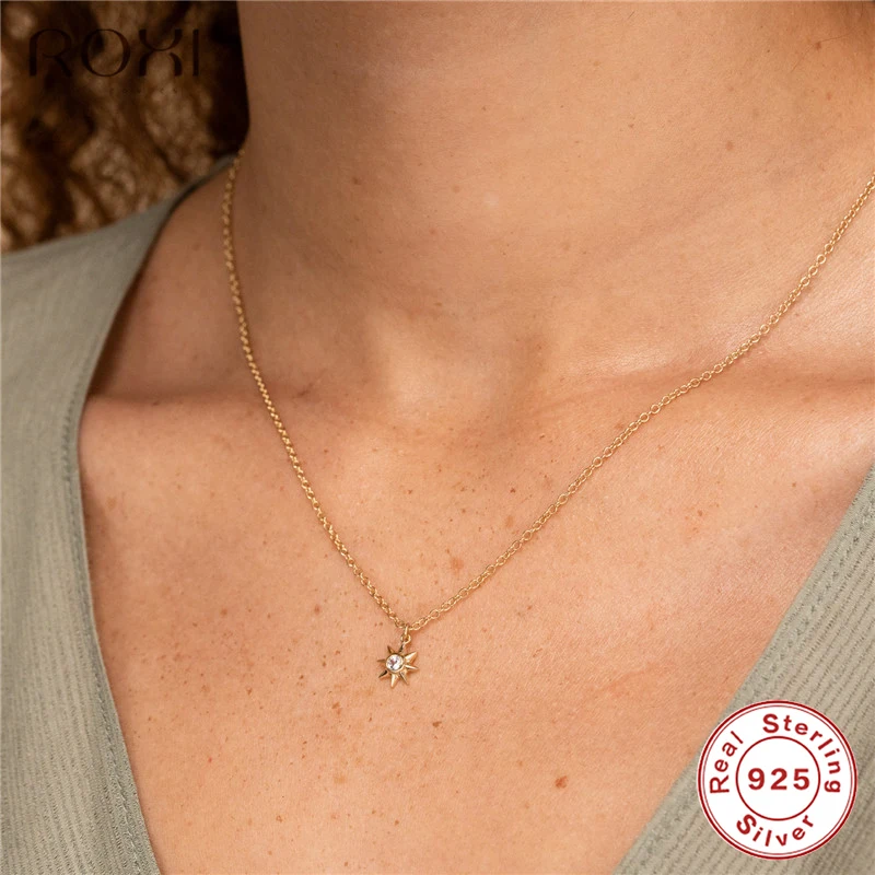 ROXI 925 пробы, серебряные ожерелья со звездами и кулоном, массивное ожерелье для женщин, цепочка на шею, колье, ювелирное изделие