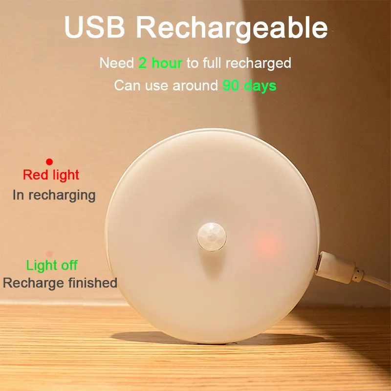 Led Motion Sensor Night Light Usb Rechargeable Dimmable Portable